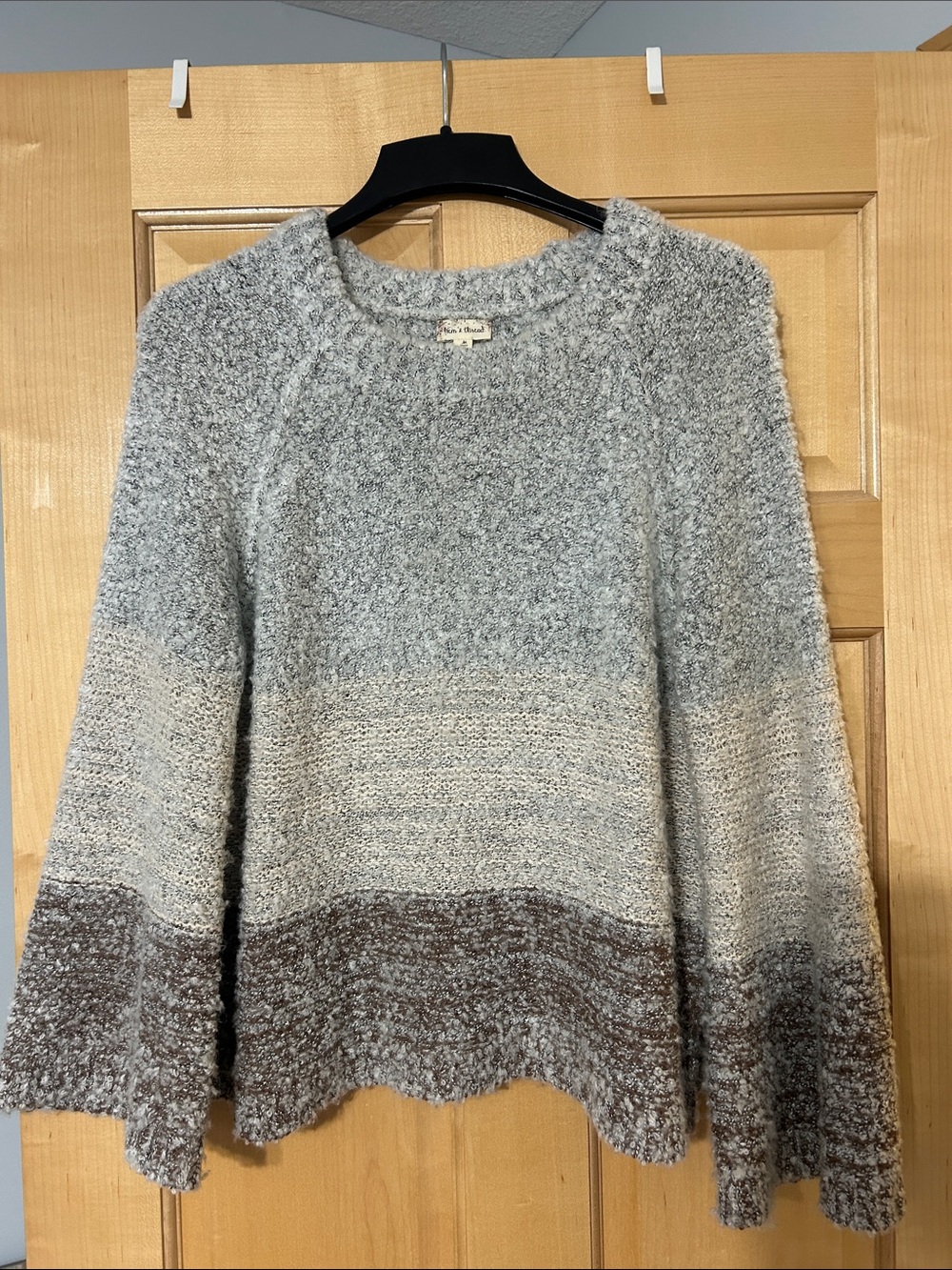 Hem & Thread Bouclé Crewneck Sweater in Gray, Cream & Brown